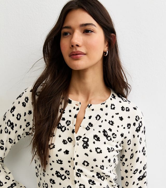 New Look Women's White Floral Crew Neck Cardigan New Look - 2