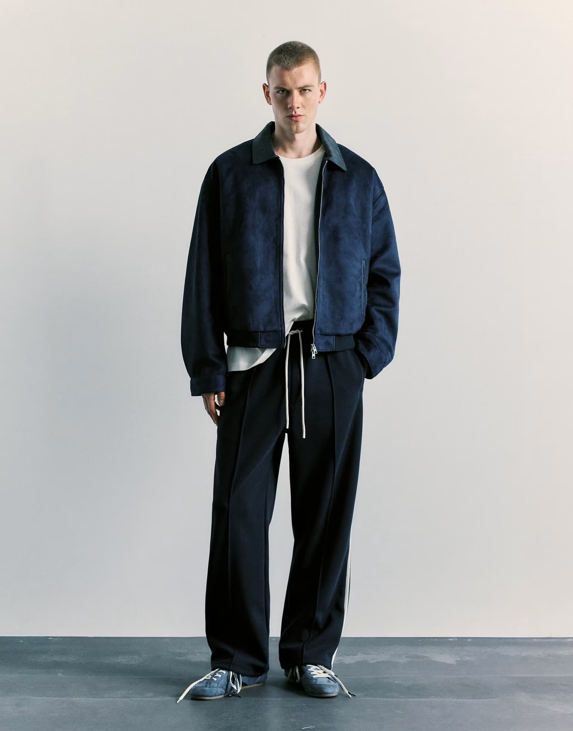 ASOS Pull&Bear Side-stripe jogger trousers in navy