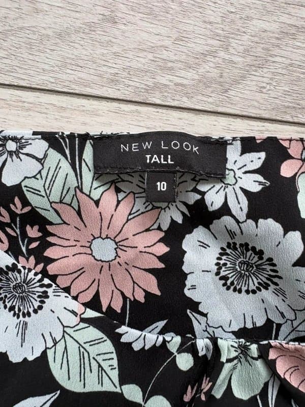 New Look New Look Tall Black Floral Sleeveless Skater Dress (Size 10)