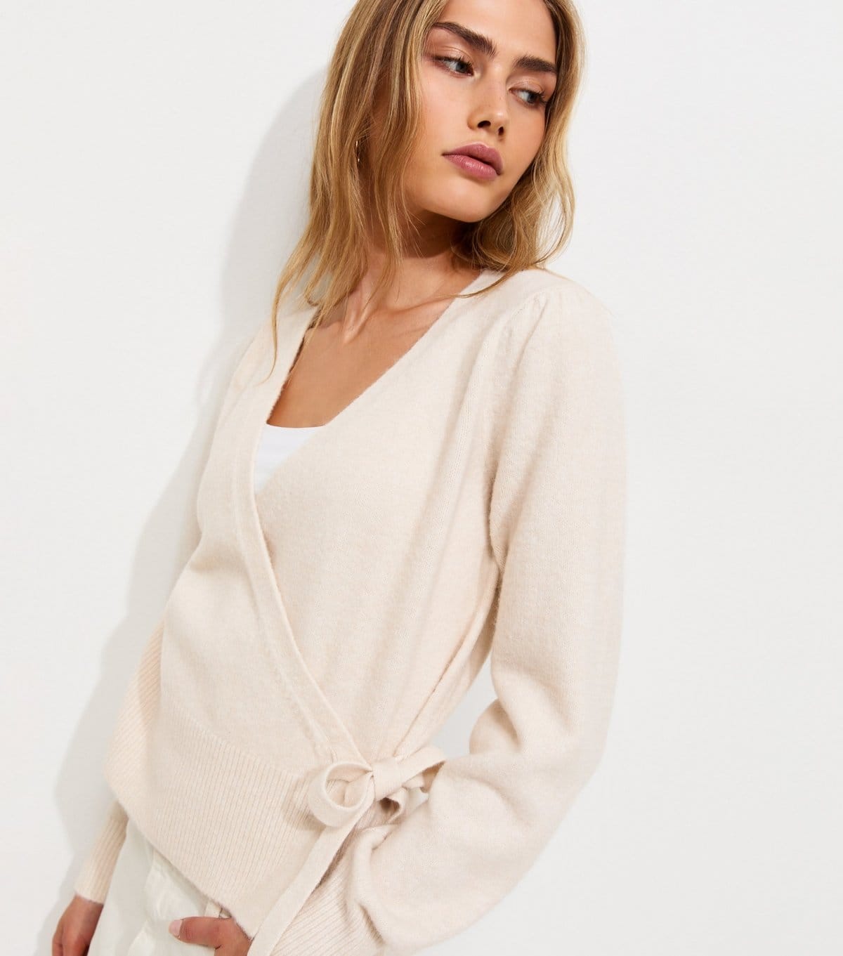Women's Cream Puff Sleeve Knitted Wrap Jumper New Look