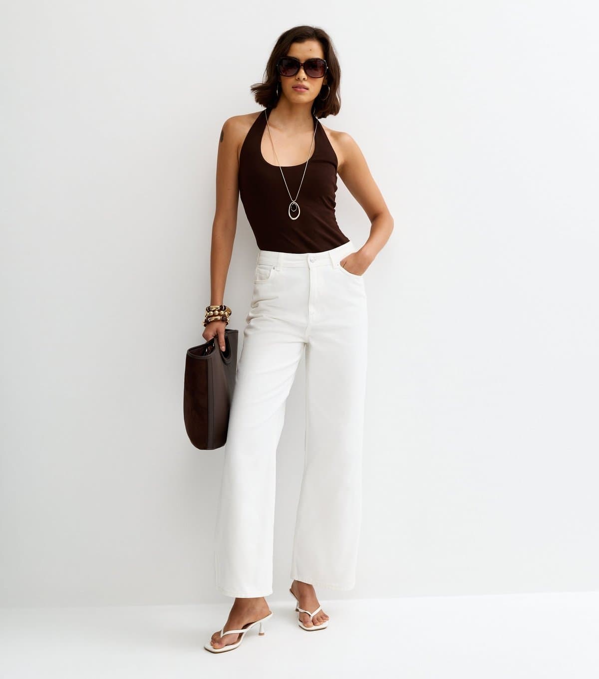 New Look Women's White Adalae High Waisted Wide Leg Jeans New Look