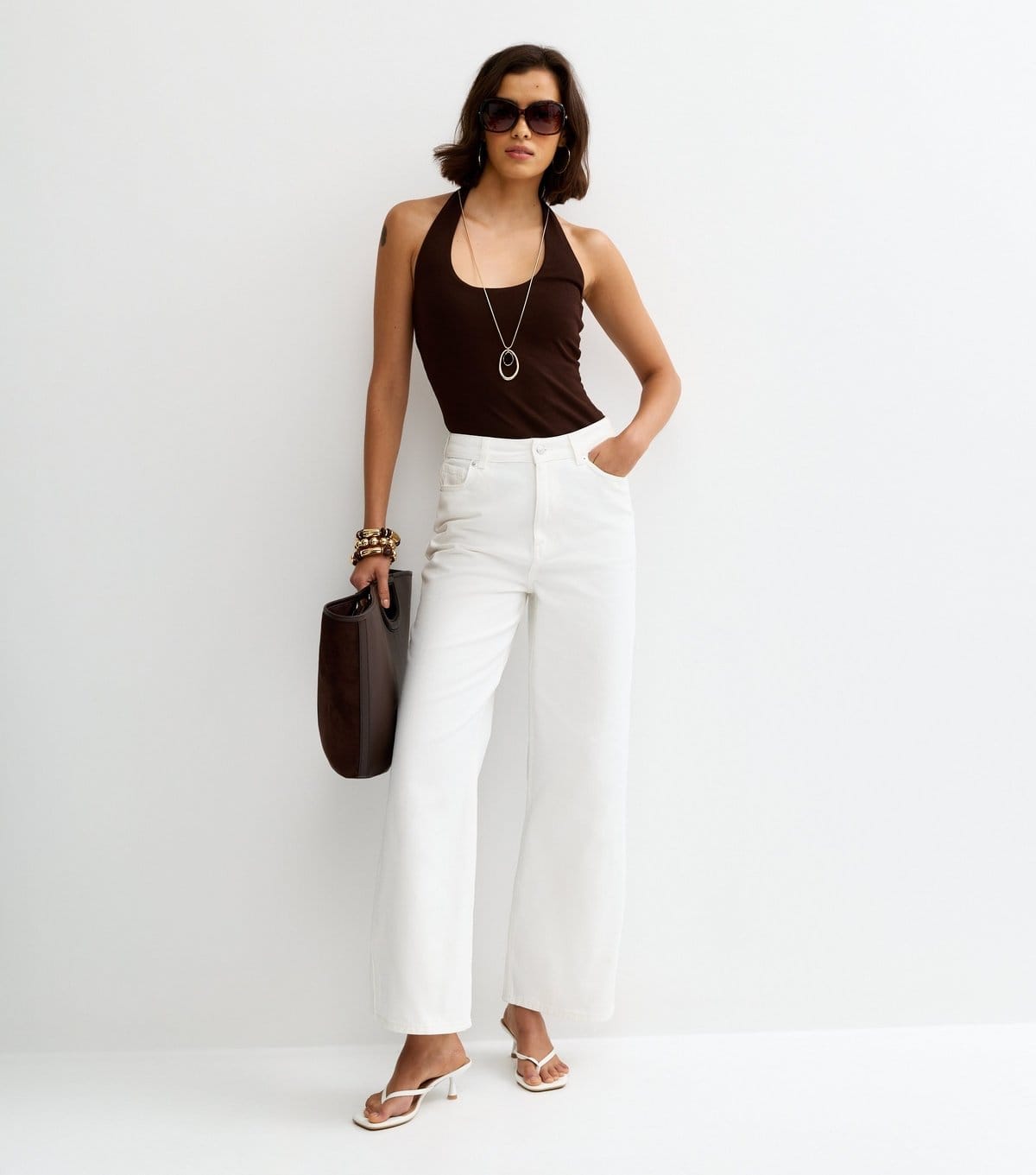 Women's White Adalae High Waisted Wide Leg Jeans New Look