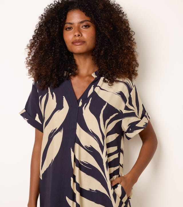Blue Vanilla Women's Navy Palm Print Tunic Top Blue Vanilla New Look - 3