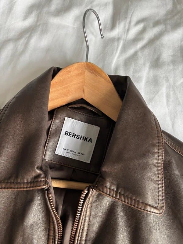 Bershka Bershka Brown Faux Leather Look Biker Bomber Jacket Cuffed Coat