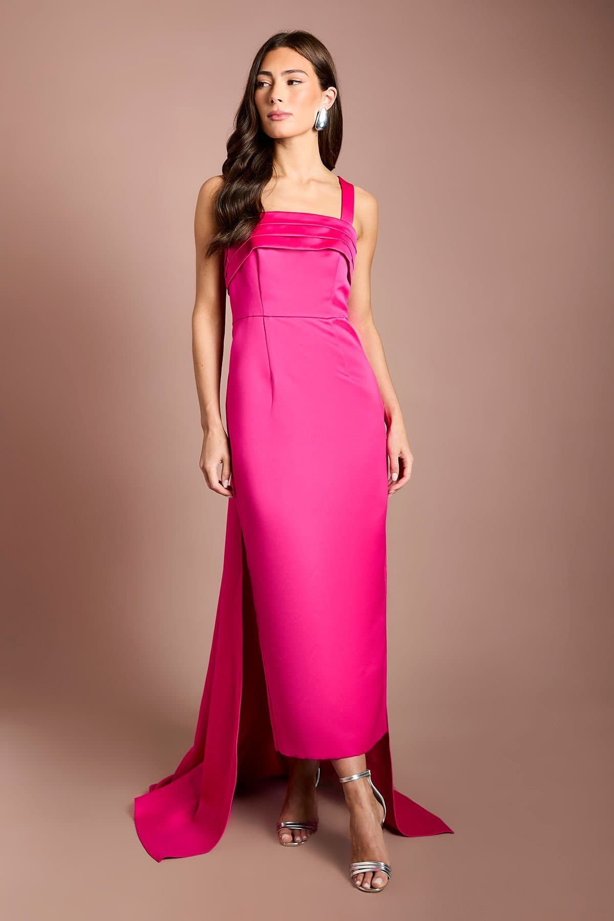 Coast Coast Women's Muse Satin Drape Detail Strappy Midi Dress in Magenta