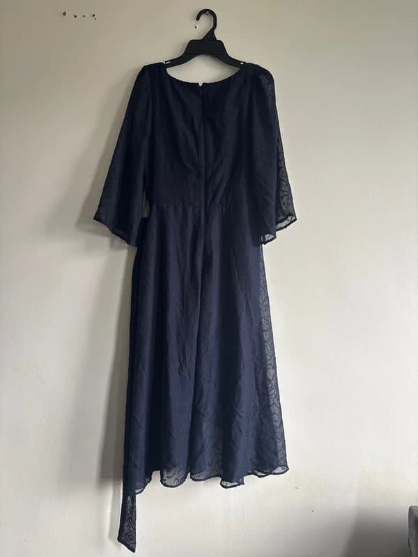 DKNY Navy Blue Chiffon Faux Wrap Midi Dress - Size UK 12 / US 8