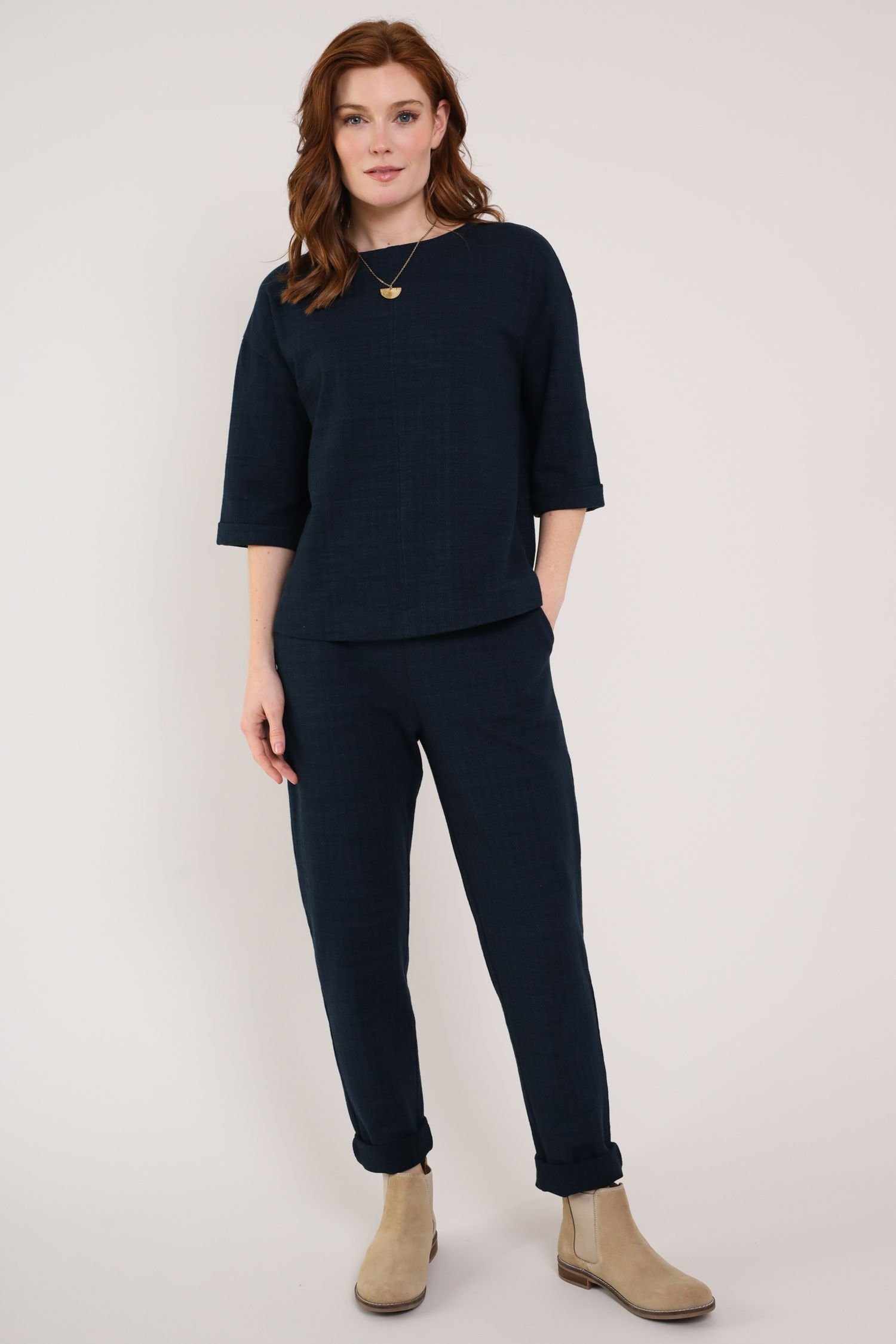 Nomads Clothing Nomads Clothing Women's Cotton Slim Leg Trouser in Navy - 3