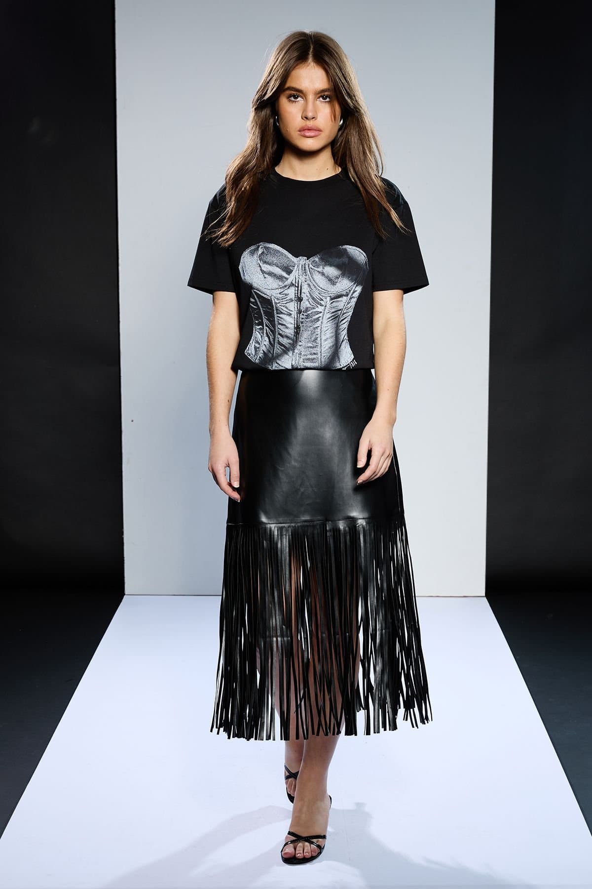 RUNWAY 1.8.1.8 RUNWAY 1.8.1.8 Women's Faux Leather Fringe Skirt in Black