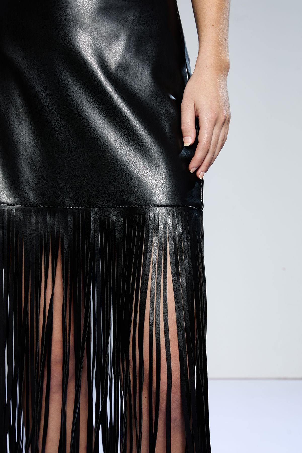 RUNWAY 1.8.1.8 RUNWAY 1.8.1.8 Women's Faux Leather Fringe Skirt in Black - 4