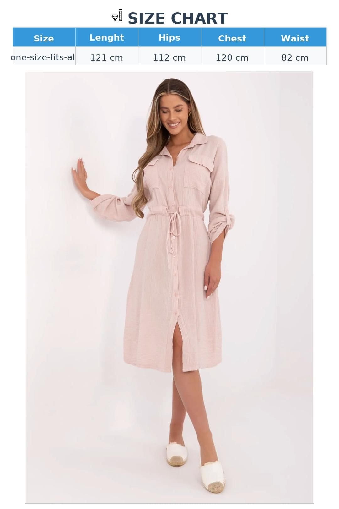 Love Lace Love Lace Women's Breathable Cotton Shirt Midi Dress Waist Tie in Pink - 4