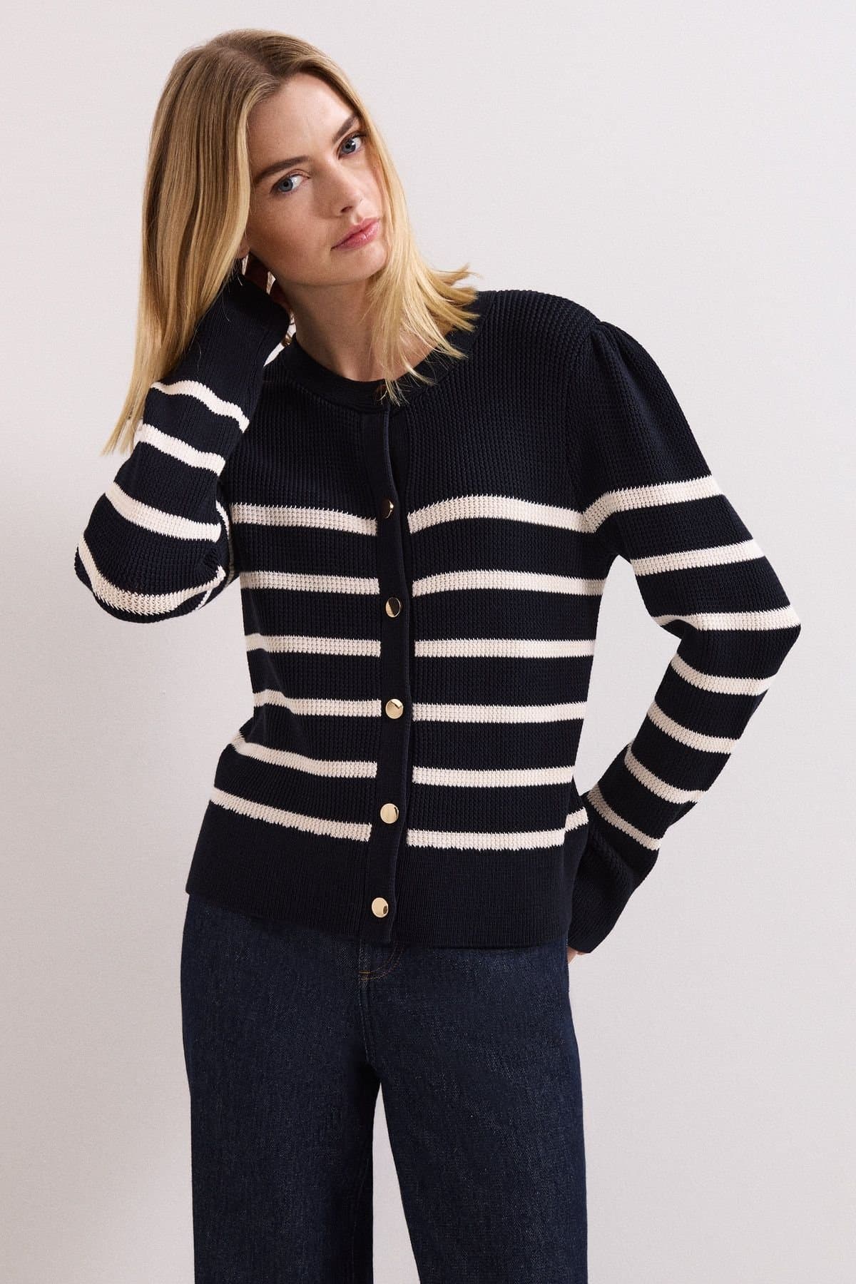 Phase Eight Phase Eight Women's Grace Button-Front Round Neck Cardigan in Dark Navy