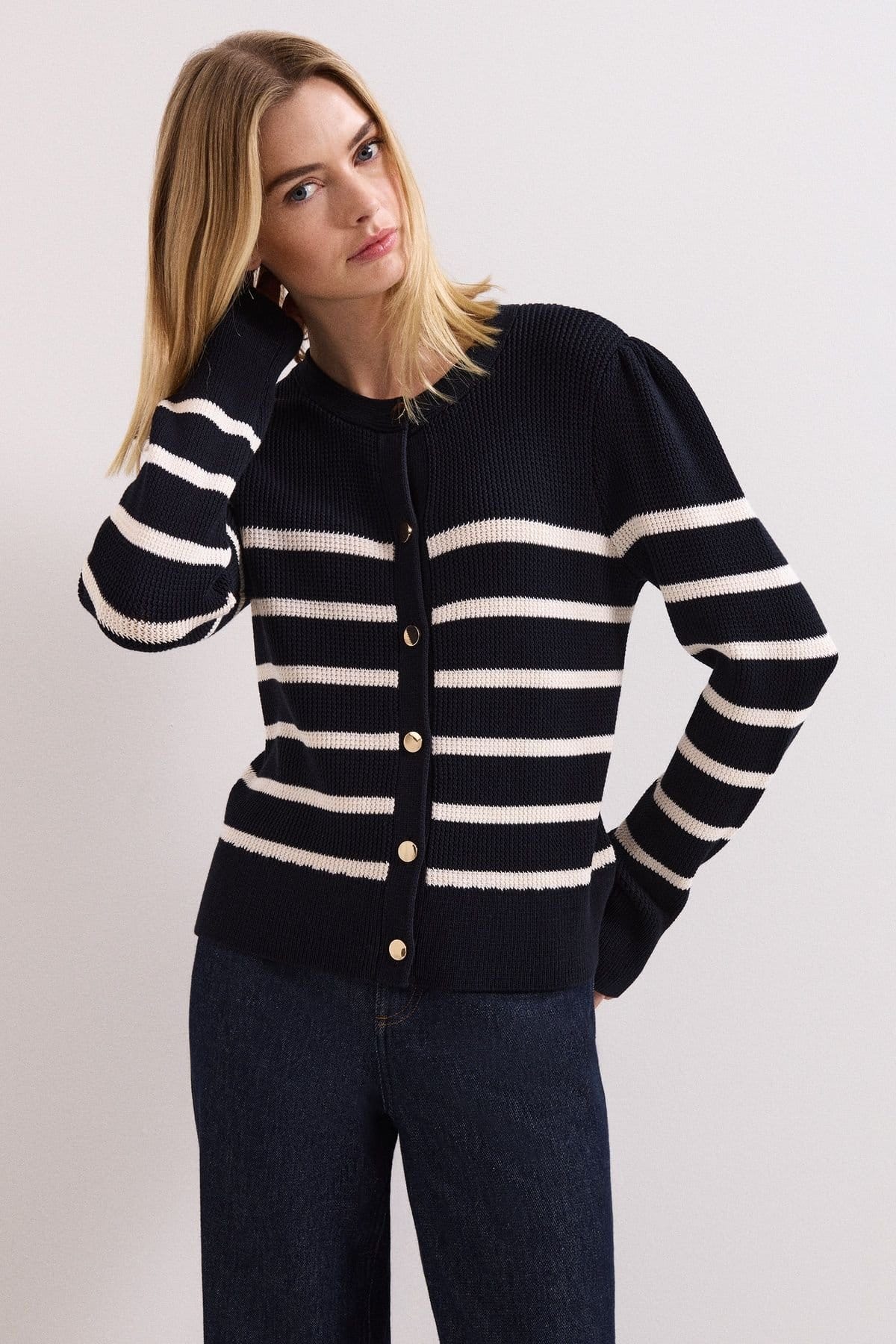 Phase Eight Phase Eight Women's Grace Button-Front Round Neck Cardigan in Dark Navy - 1