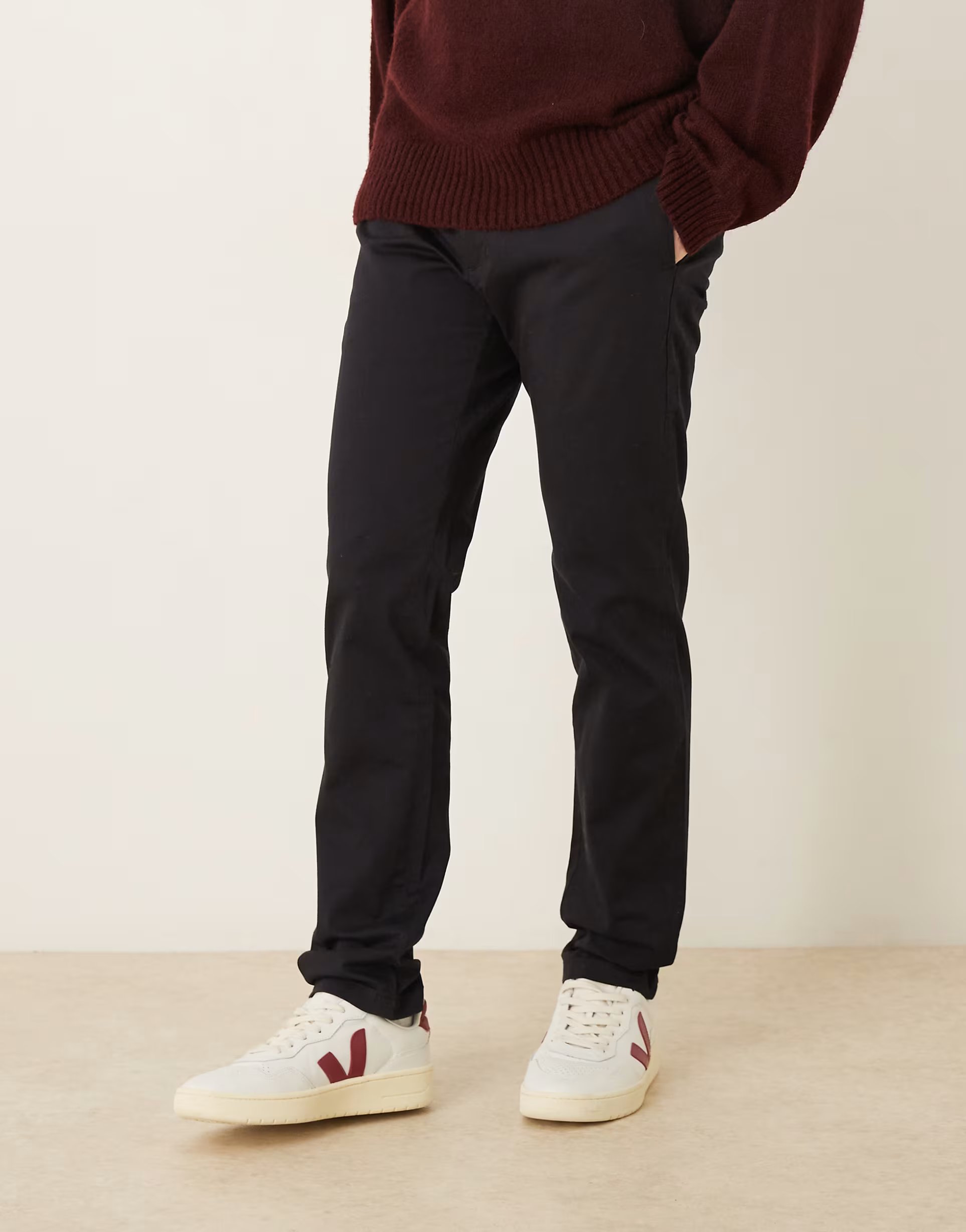 ASOS Mango Barna cotton rich straight tailored trouser in navy - 1