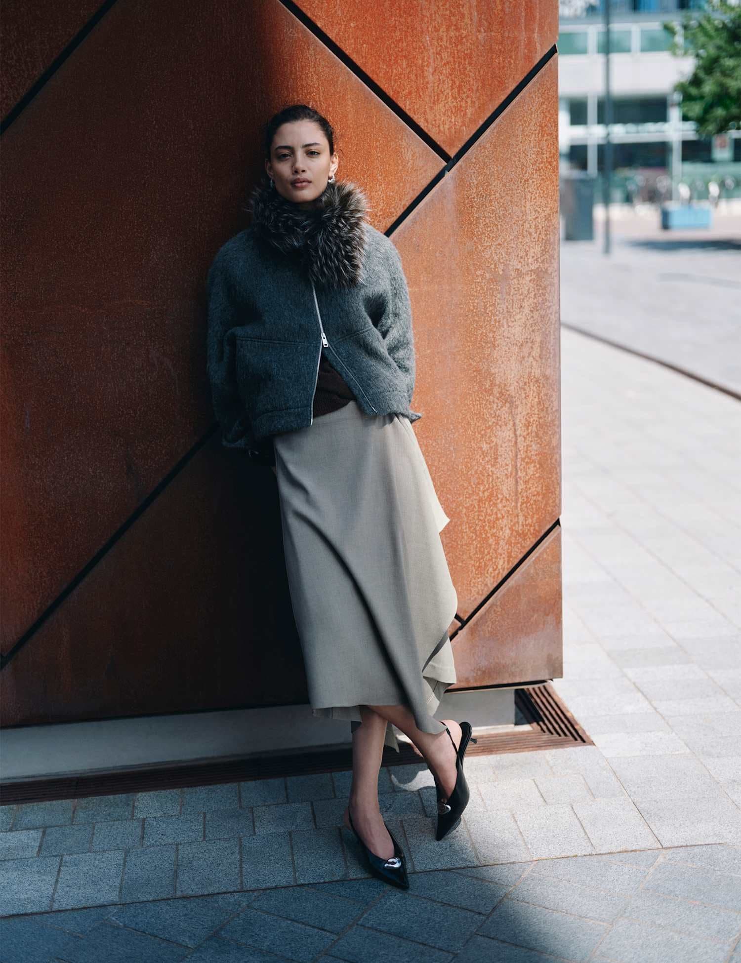 Marks & Spencer M&S Midi Asymmetric Skirt Neutral