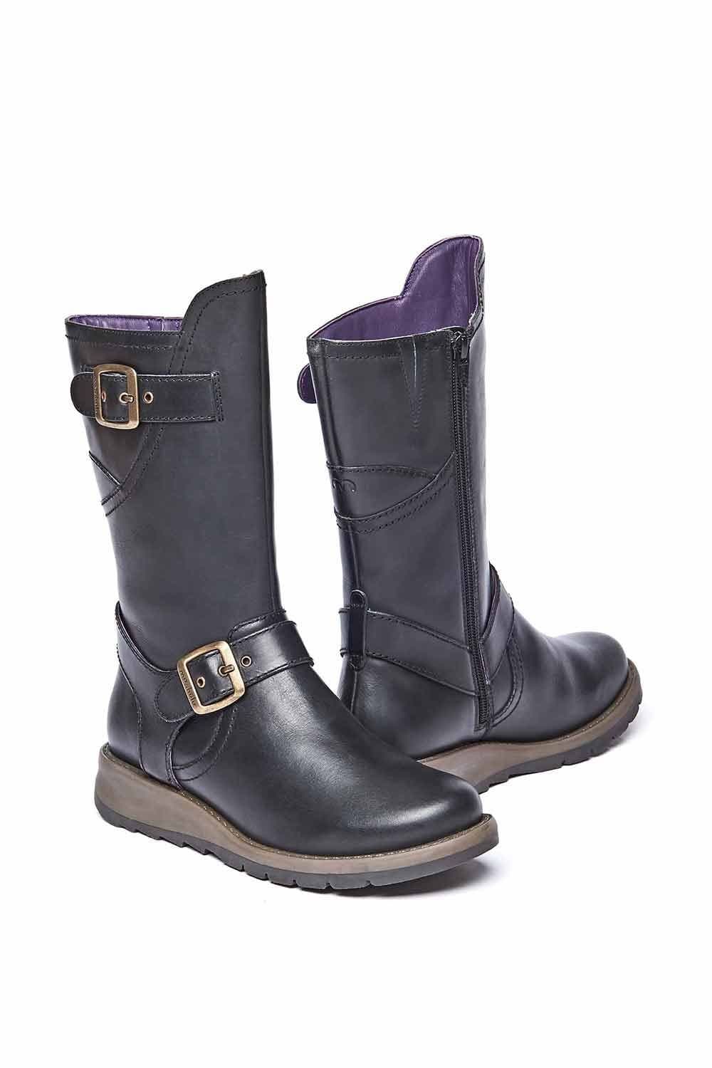 Moshulu Moshulu Women's 'Nightjar' Wedge Mid-Length Leather Boots in Black