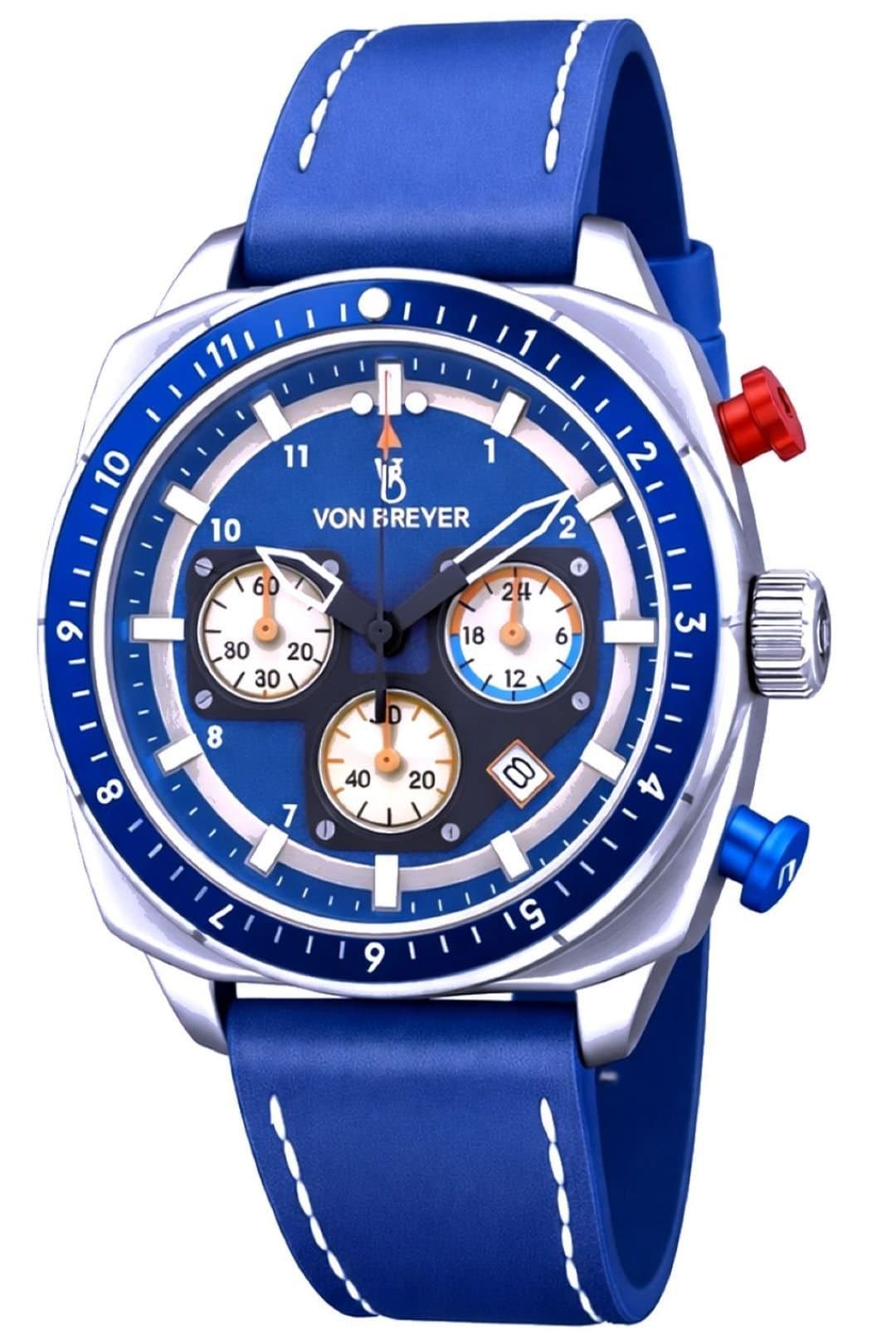 VON BREYER VON BREYER Men's Mens Watches Vanguard Chronograph Watch Blue Dial Blue Leather Strap