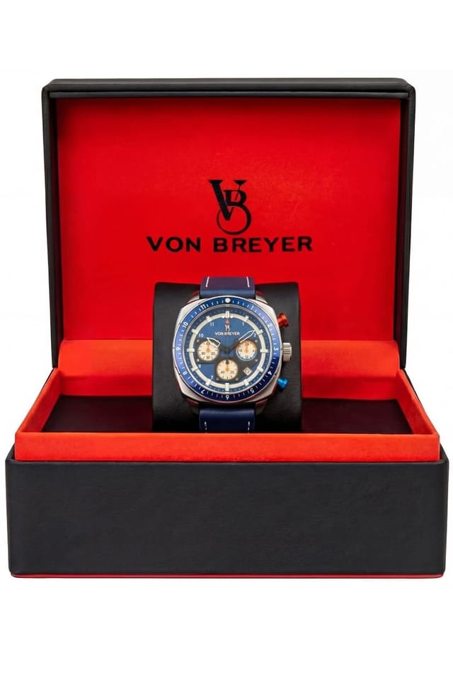 VON BREYER VON BREYER Men's Mens Watches Vanguard Chronograph Watch Blue Dial Blue Leather Strap - 2