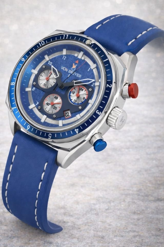VON BREYER VON BREYER Men's Mens Watches Vanguard Chronograph Watch Blue Dial Blue Leather Strap - 3