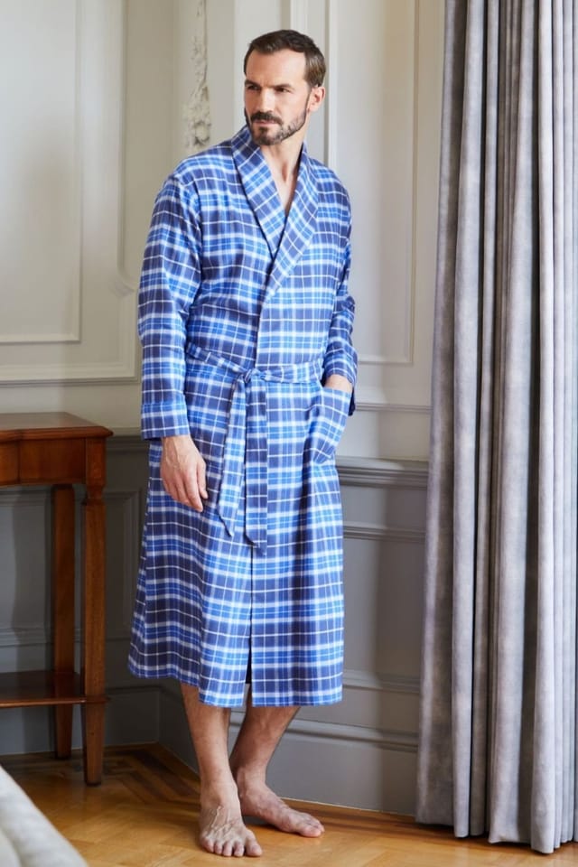 British Boxers British Boxers Men's "Celt Navy" Tartan Brushed Cotton Dressing Gown in Navy - 2