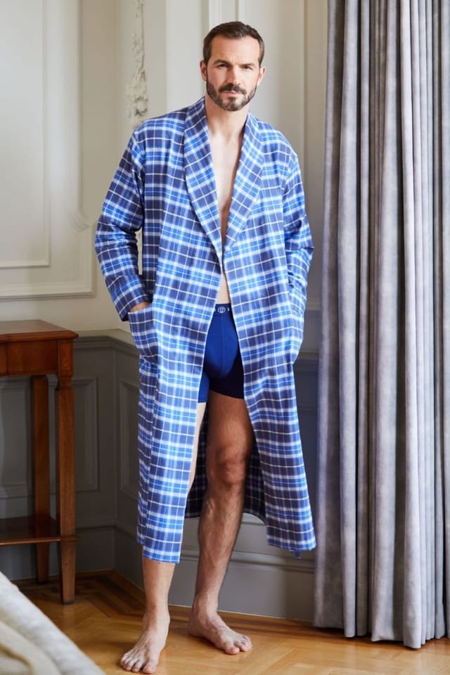 British Boxers British Boxers Men's "Celt Navy" Tartan Brushed Cotton Dressing Gown in Navy - 3