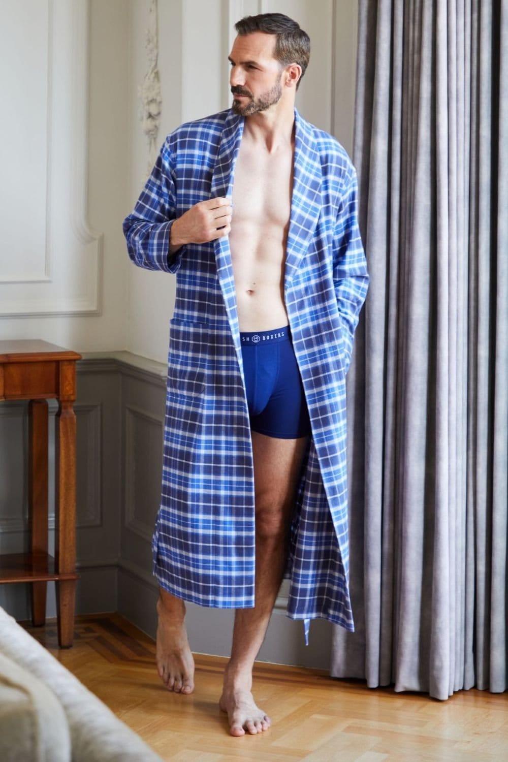 British Boxers British Boxers Men's "Celt Navy" Tartan Brushed Cotton Dressing Gown in Navy - 4