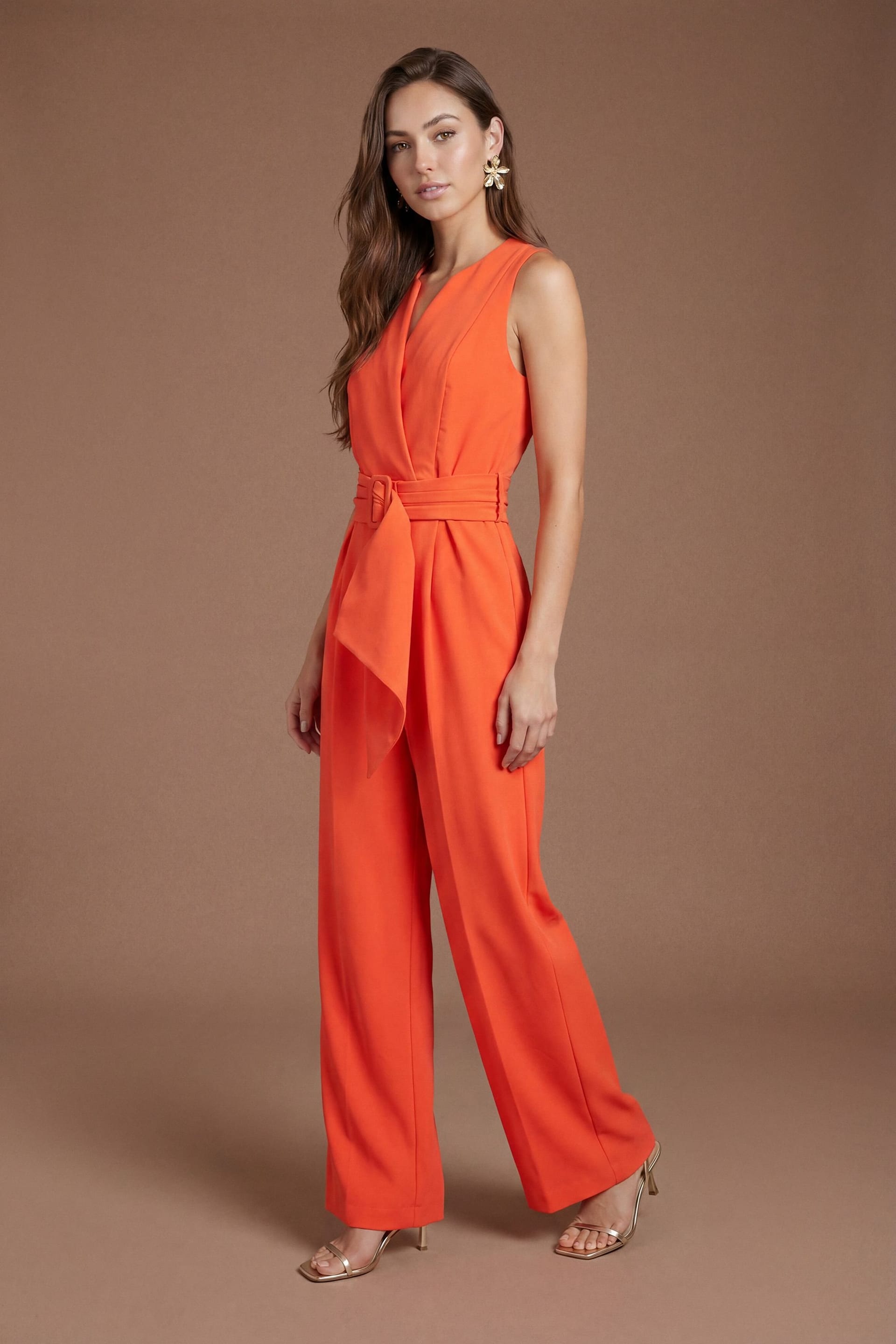 Coast Orange Crepe Belted Jumpsuit