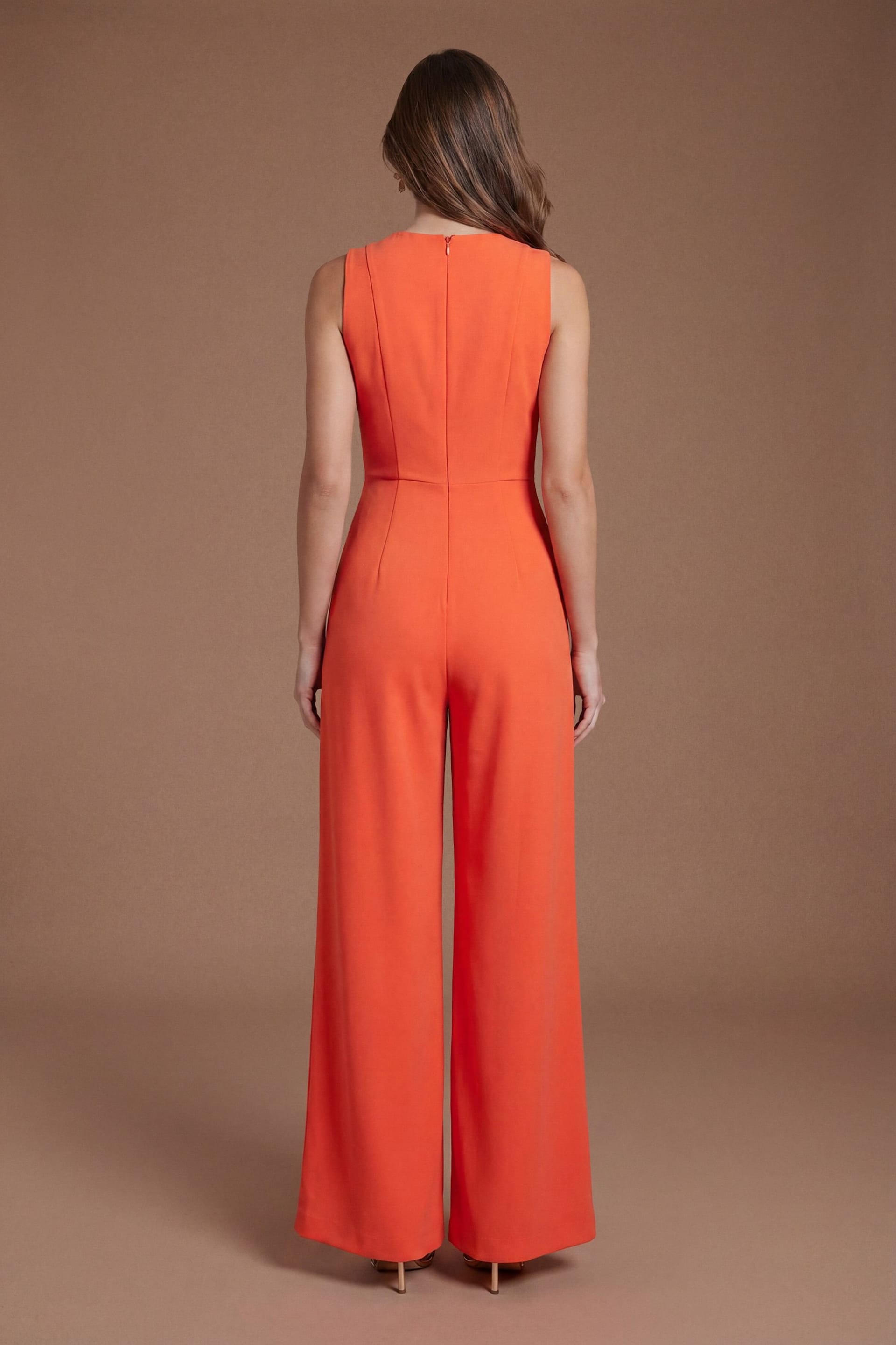 Coast Coast Women's V Neck Crepe Belted Jumpsuit in Orange - 4