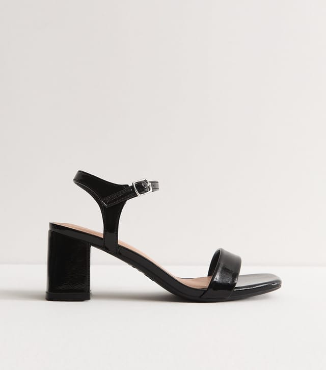 New Look Women's Wide Fit Black Patent Faux Leather Block Heel Sandals Vegan New Look - 2