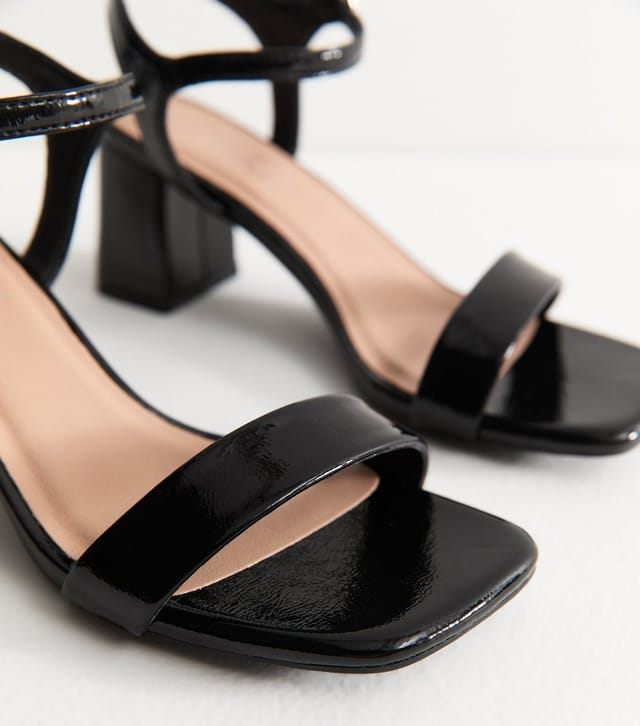 New Look Women's Wide Fit Black Patent Faux Leather Block Heel Sandals Vegan New Look - 3