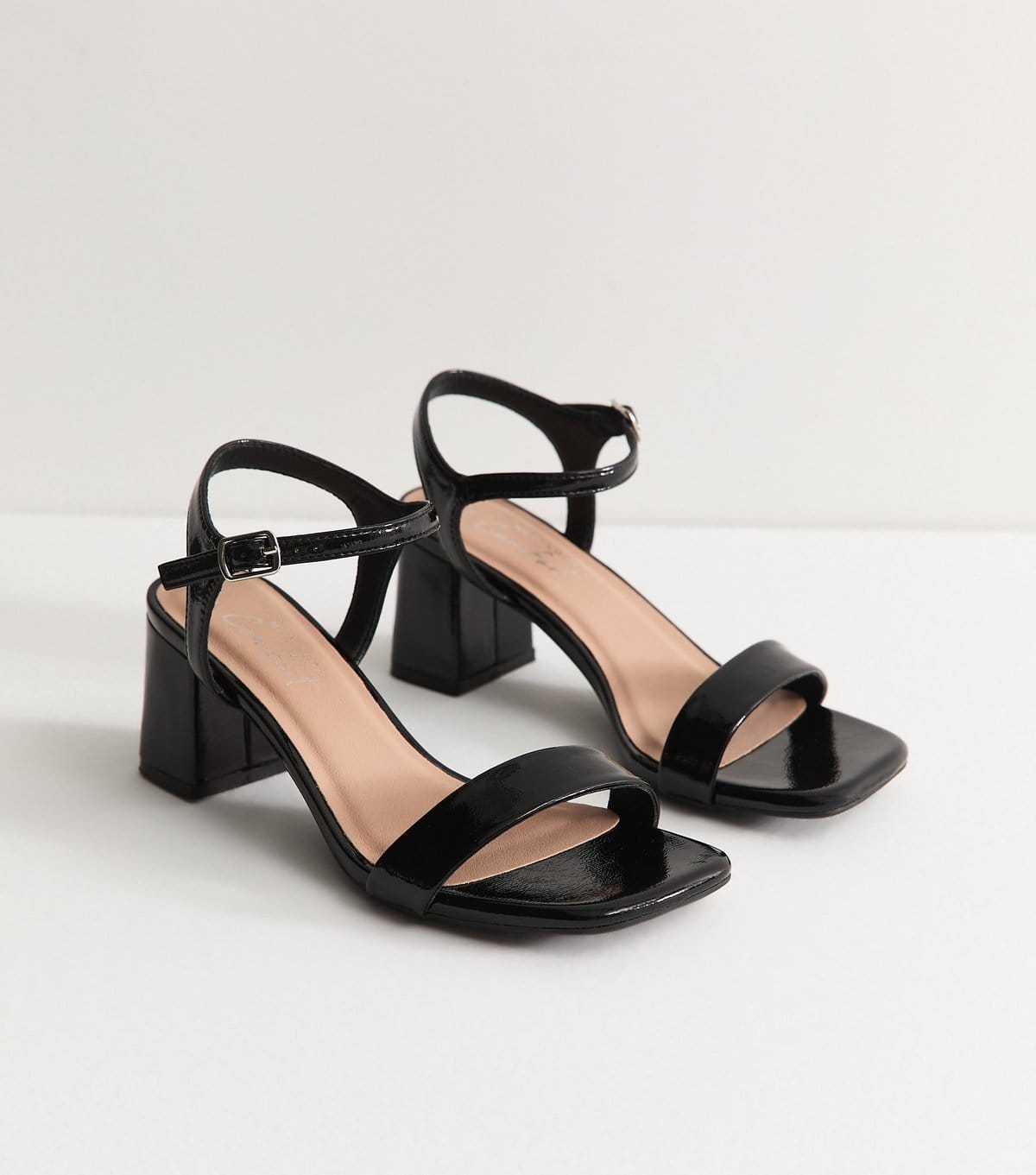 New Look Women's Wide Fit Black Patent Faux Leather Block Heel Sandals Vegan New Look - 4