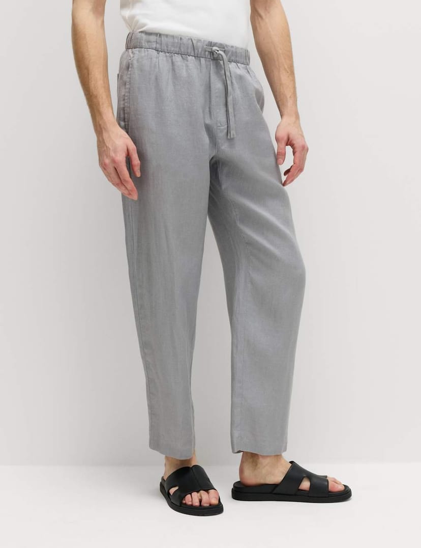 Marks & Spencer M&S Loose Fit Pure Linen Elasticated Waist Trousers Chrome - 1