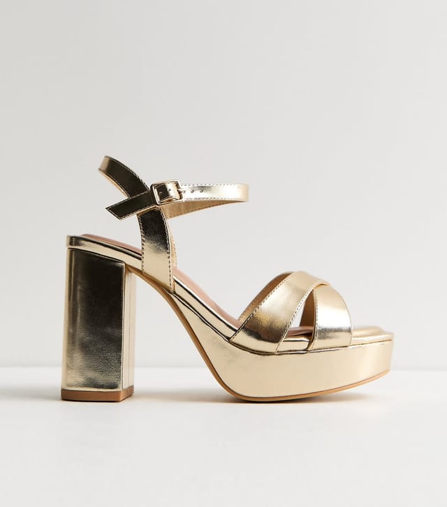 New Look Women's Extra Wide Fit Gold Cross Over Strap Platform Sandals Vegan New Look - 2
