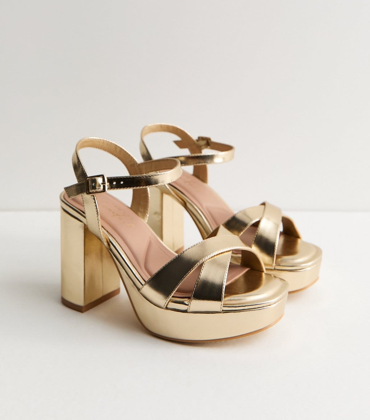 New Look Women's Extra Wide Fit Gold Cross Over Strap Platform Sandals Vegan New Look - 4
