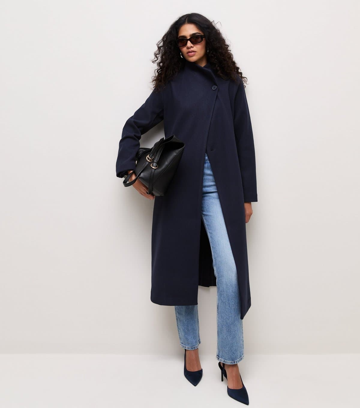 New Look Women's Navy Funnel Neck Tie Waist Coat New Look