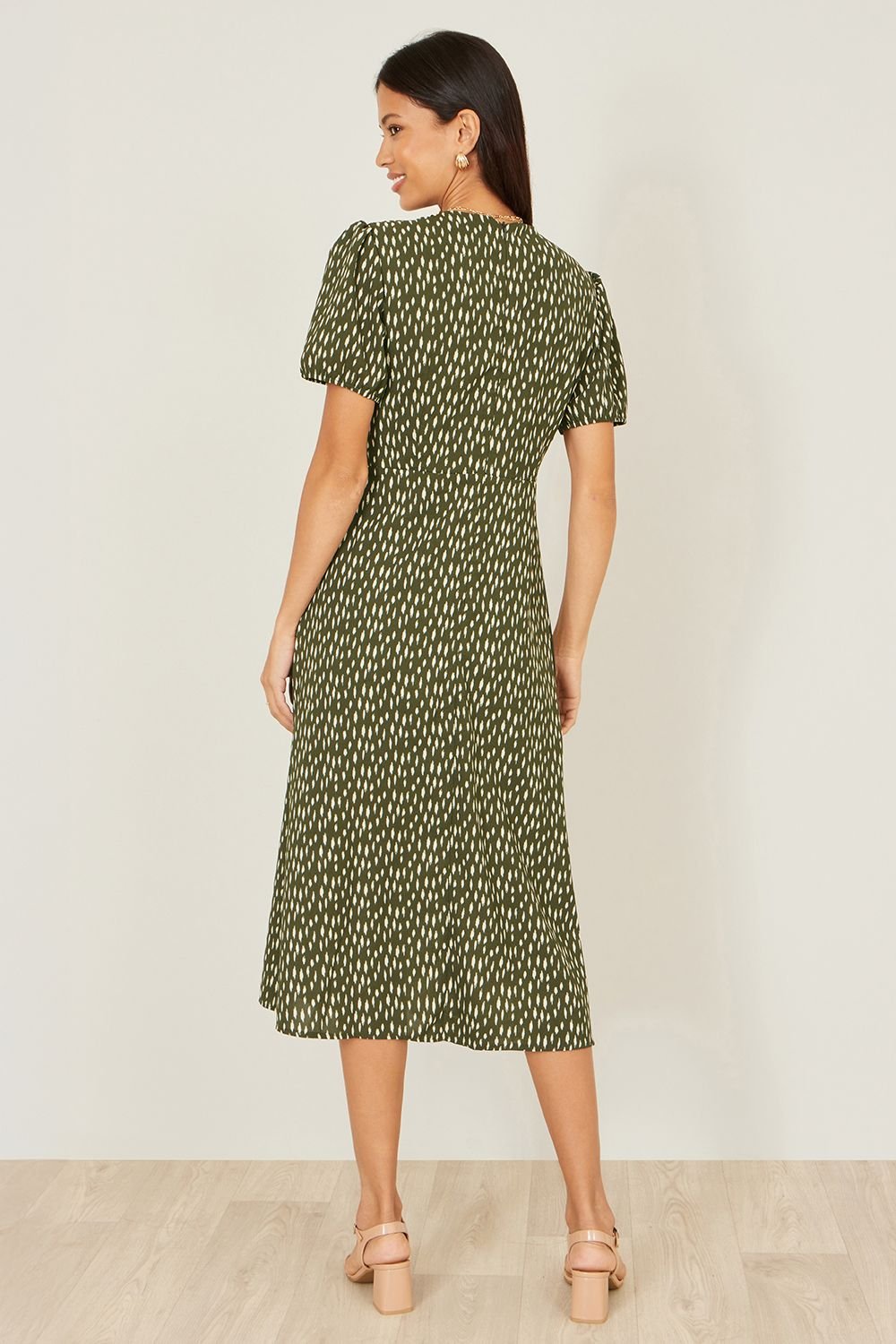 Yumi Yumi Women's Green Spot Wrap Midi Tea Dress - 4