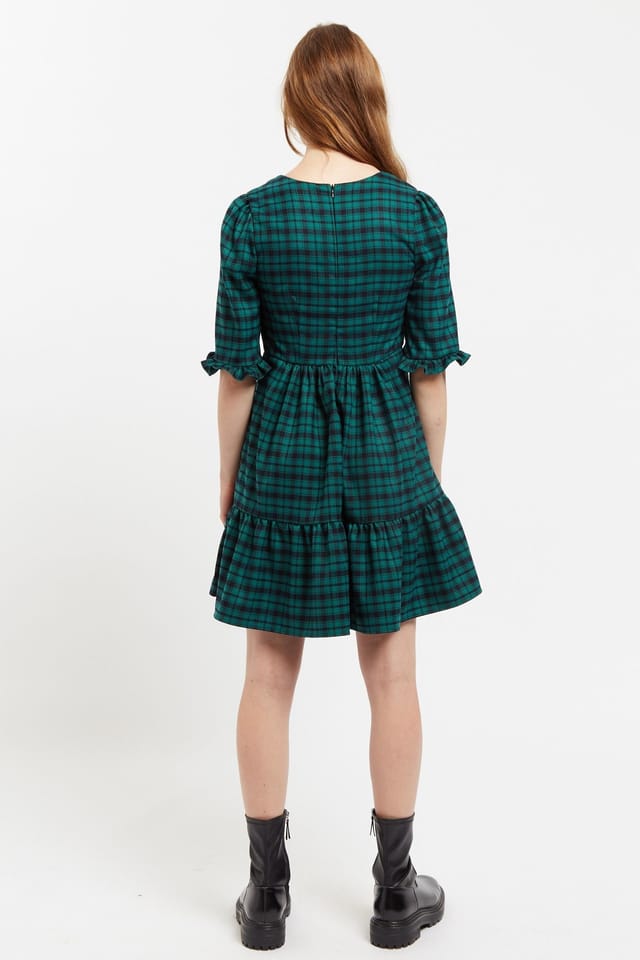 Louche Louche Women's Sassa Winter Gingham Tiered Mini Dress in Green & Black - 2