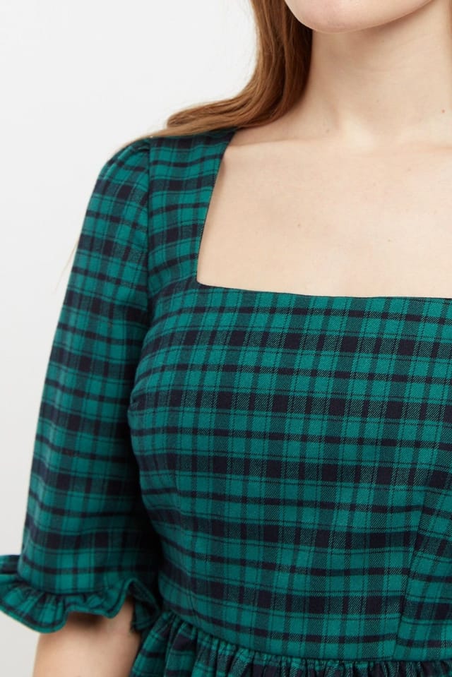 Louche Louche Women's Sassa Winter Gingham Tiered Mini Dress in Green & Black - 3