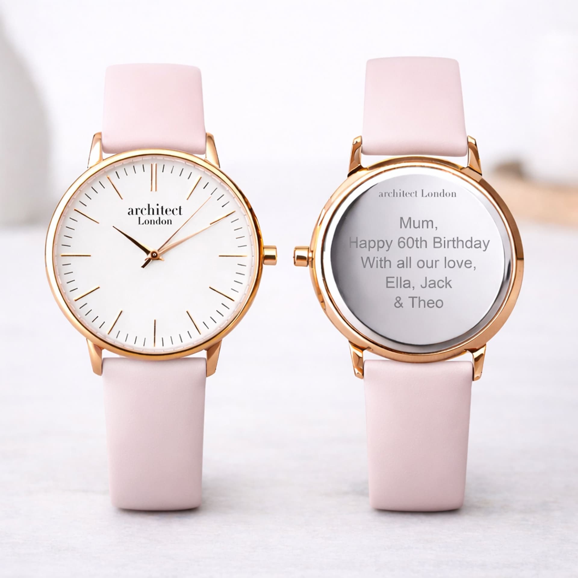 Wear We Met Wear We Met Women's Personalised Blanc Watch Rose Gold Bezel - Engraved in Baby Pink