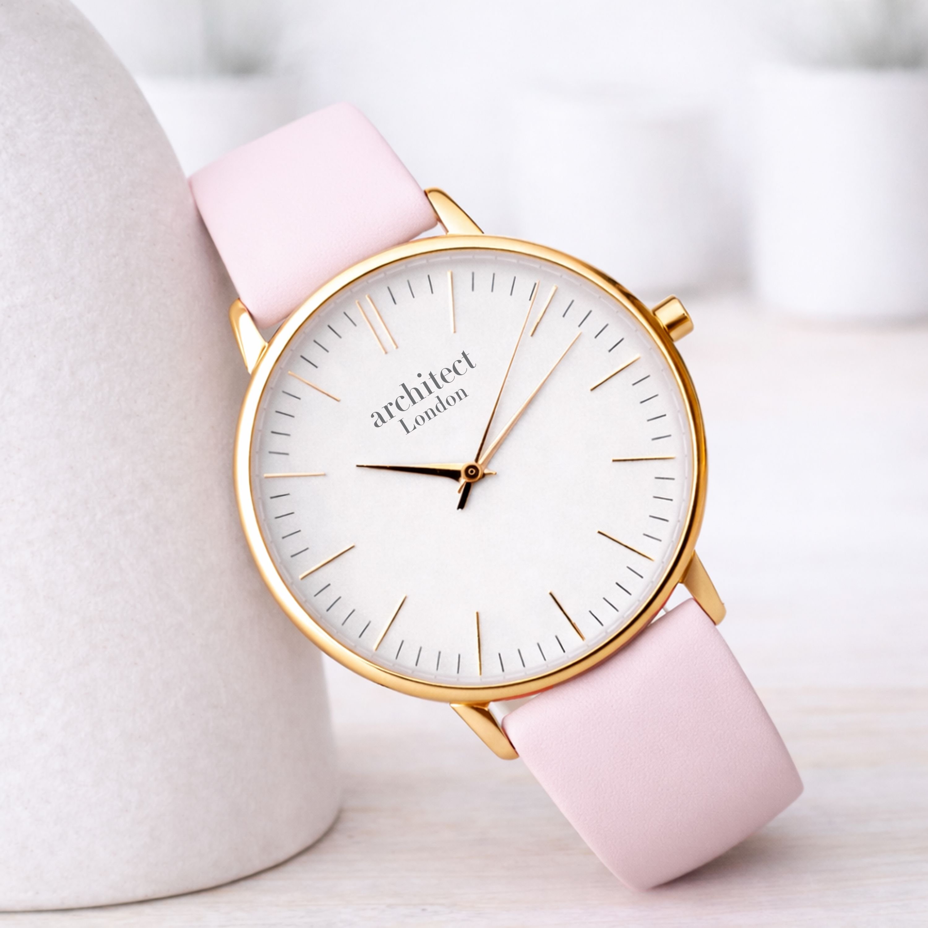 Wear We Met Wear We Met Women's Personalised Blanc Watch Rose Gold Bezel - Engraved in Baby Pink - 2