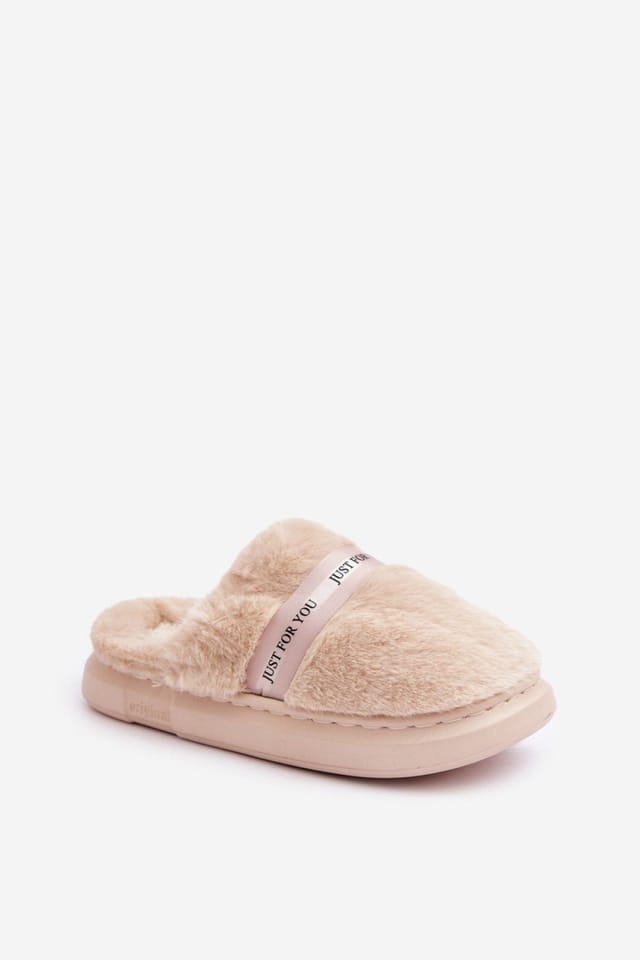 Love Lace Love Lace Women's Cozy Furry Slippers with Thick Insulated Sole & Toe Cover in Beige - 2