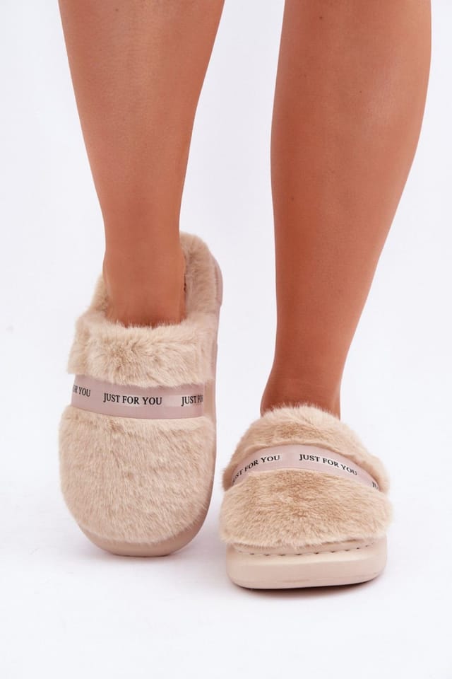 Love Lace Love Lace Women's Cozy Furry Slippers with Thick Insulated Sole & Toe Cover in Beige - 3