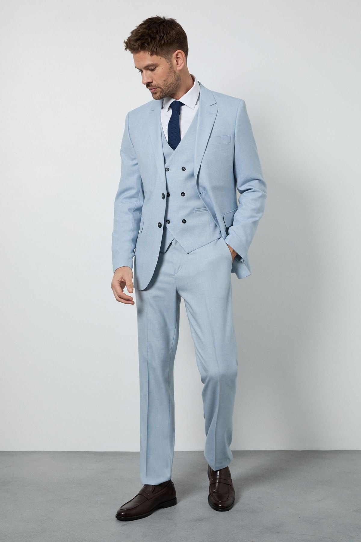 Burton Men's Light Blue Slim Fit Suit Trousers