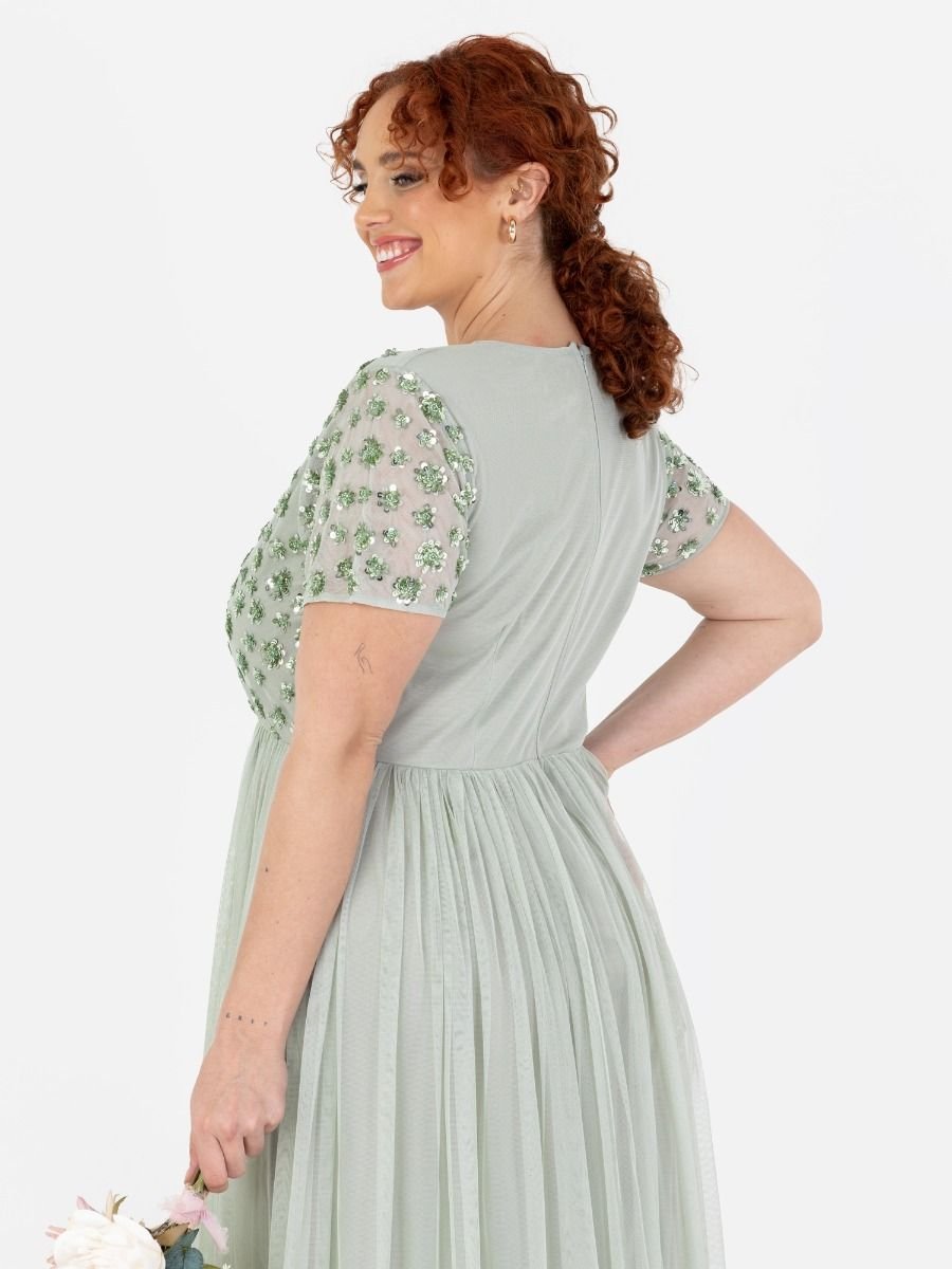 Maya Deluxe Maya Deluxe Women's Floral Embellished Short Sleeve Maxi Dress in Mint - 4