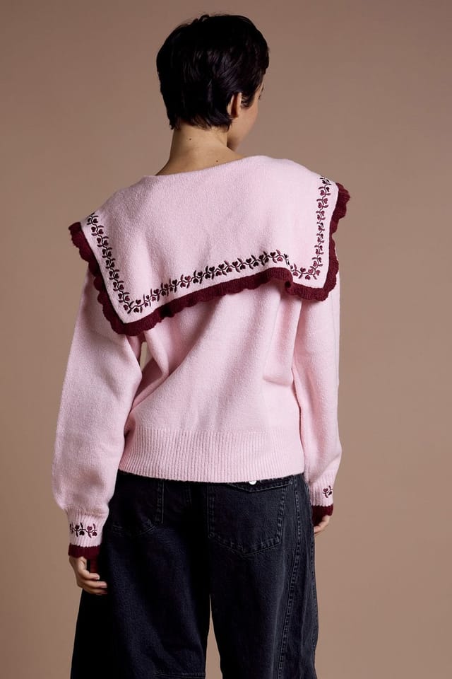 Neon Rose Neon Rose Women's Sailor Collar Floral Embroidered Cardigan in Pink - 2