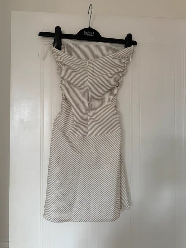 Bershka Bershka Bengaline Bandeau Striped Mini Dress in Ecru