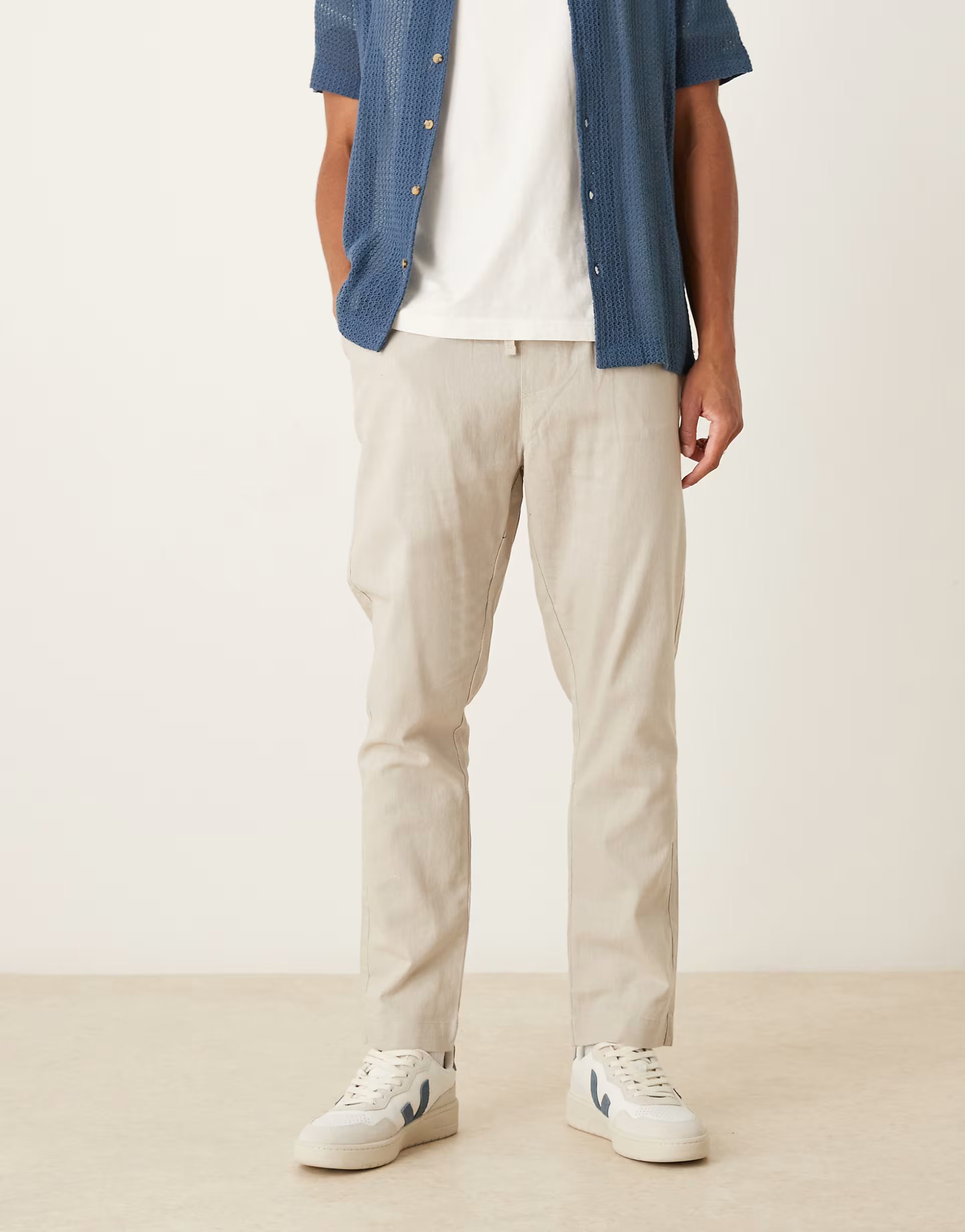 ASOS Brave Soul Relaxed fit linen blend trousers in light stone - 1