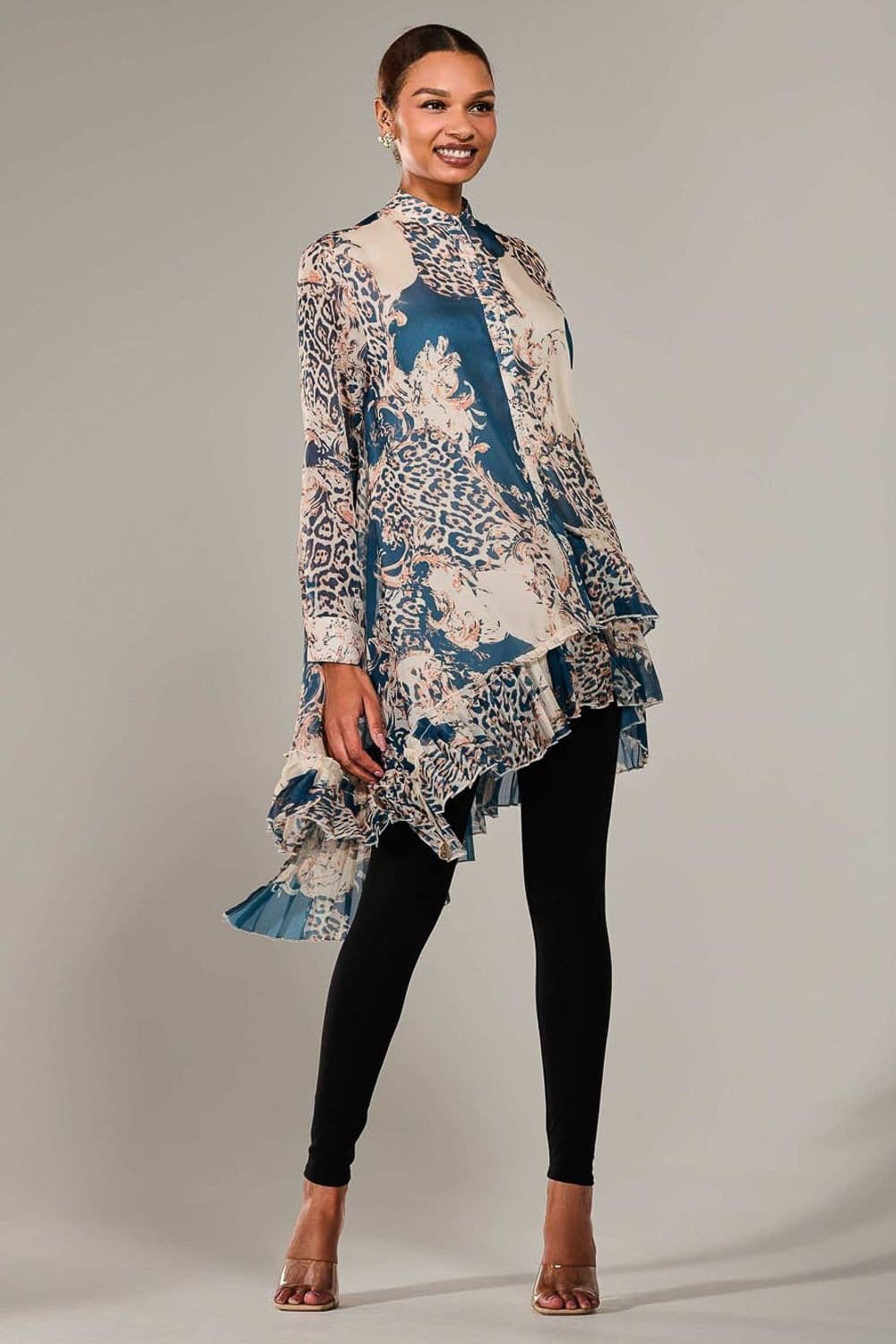 Jolie Moi Jolie Moi Women's Dipped Hem Shirt Midi Dress in Teal - 4