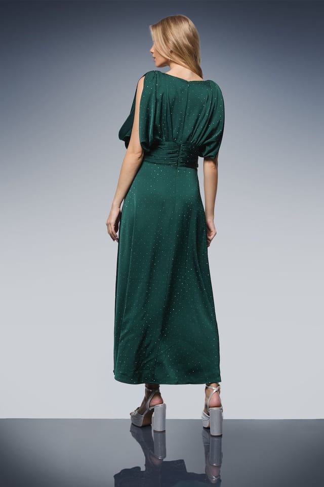 Oasis Oasis Women's Hotfix Detail Ruched Bodice V Neck Midi Dress in Forest - 3