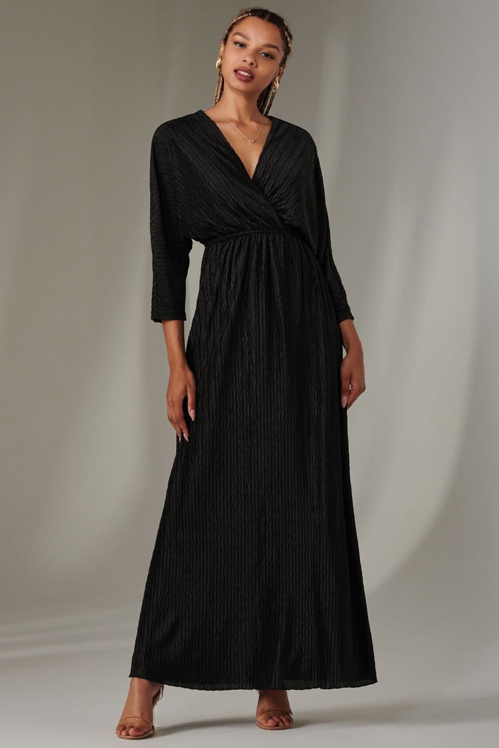 Jolie Moi Jolie Moi Women's Ruffle Hem Chiffon Midi Dress in Black