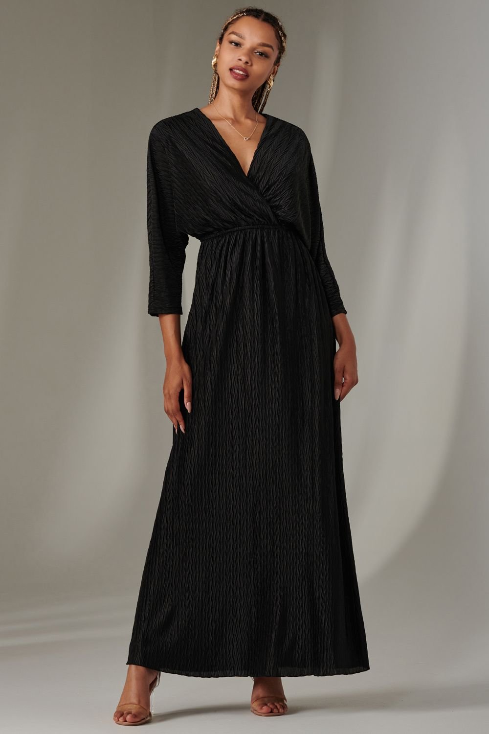 Jolie Moi Jolie Moi Women's Ruffle Hem Chiffon Midi Dress in Black - 2